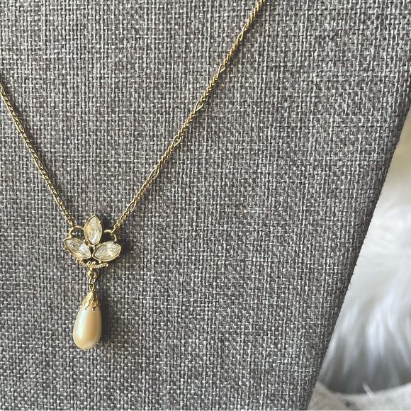 1928 JEWELRY CO | Vintage | Faux Pearl Drop Clear Rhinestone Y - Shape Necklace - Picture 4 of 16